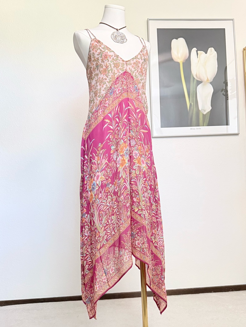 Lucky Brand Scarf Print Asymmetrical Hem Midi Dress Fairycore Boho Chic